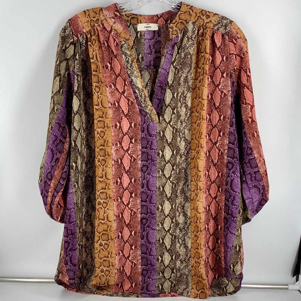 Entro Multicolor Snakeskin Print Button Up Top